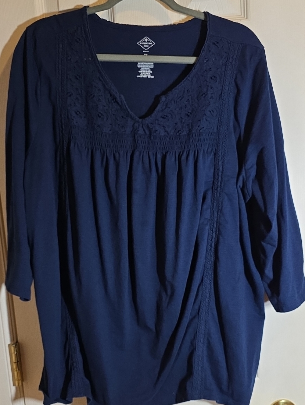 St. John's Bay Navy Blue Crochet Yoke Tunic Top